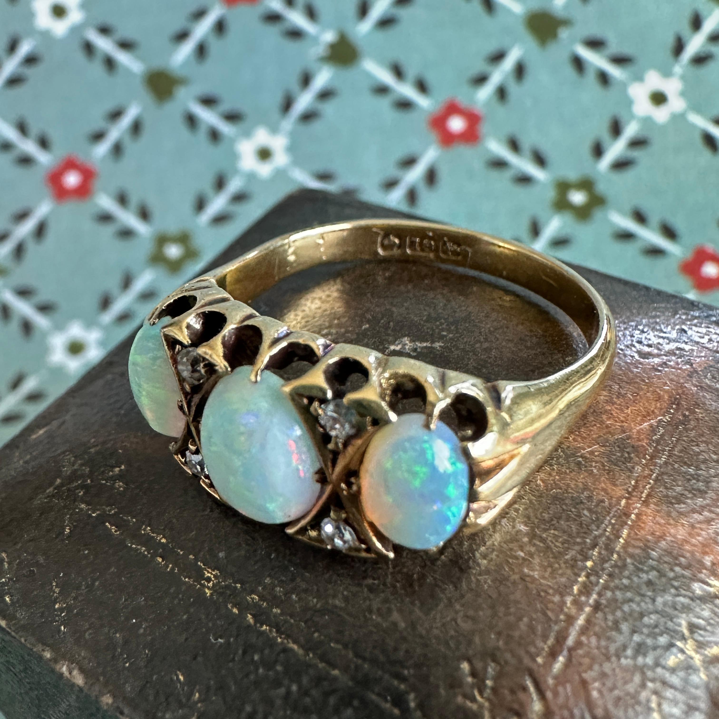 Victorian Opal & Diamond 18K Prong Set Ring For Sale 11