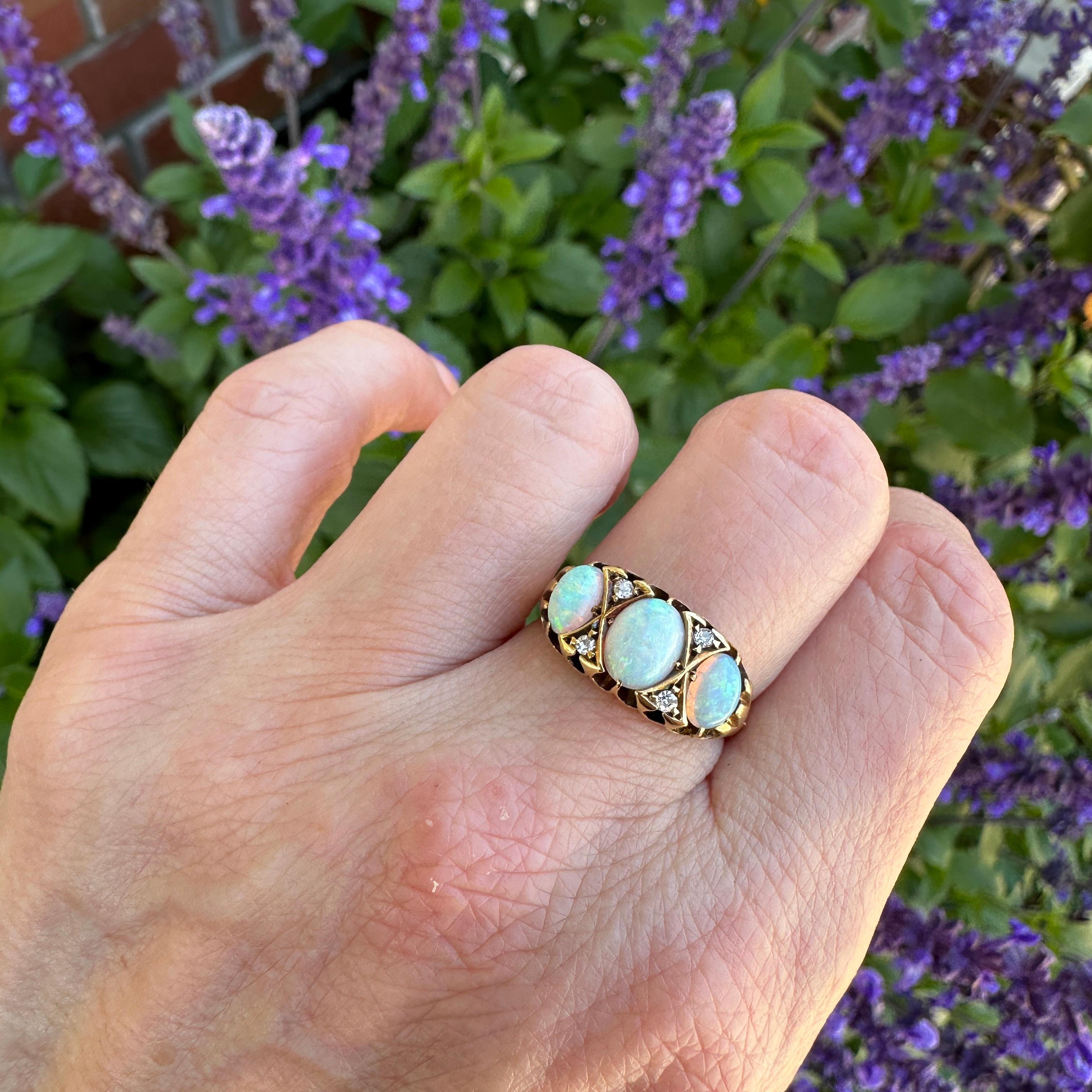 Victorian Opal & Diamond 18K Prong Set Ring In Good Condition For Sale In Scotts Valley, CA