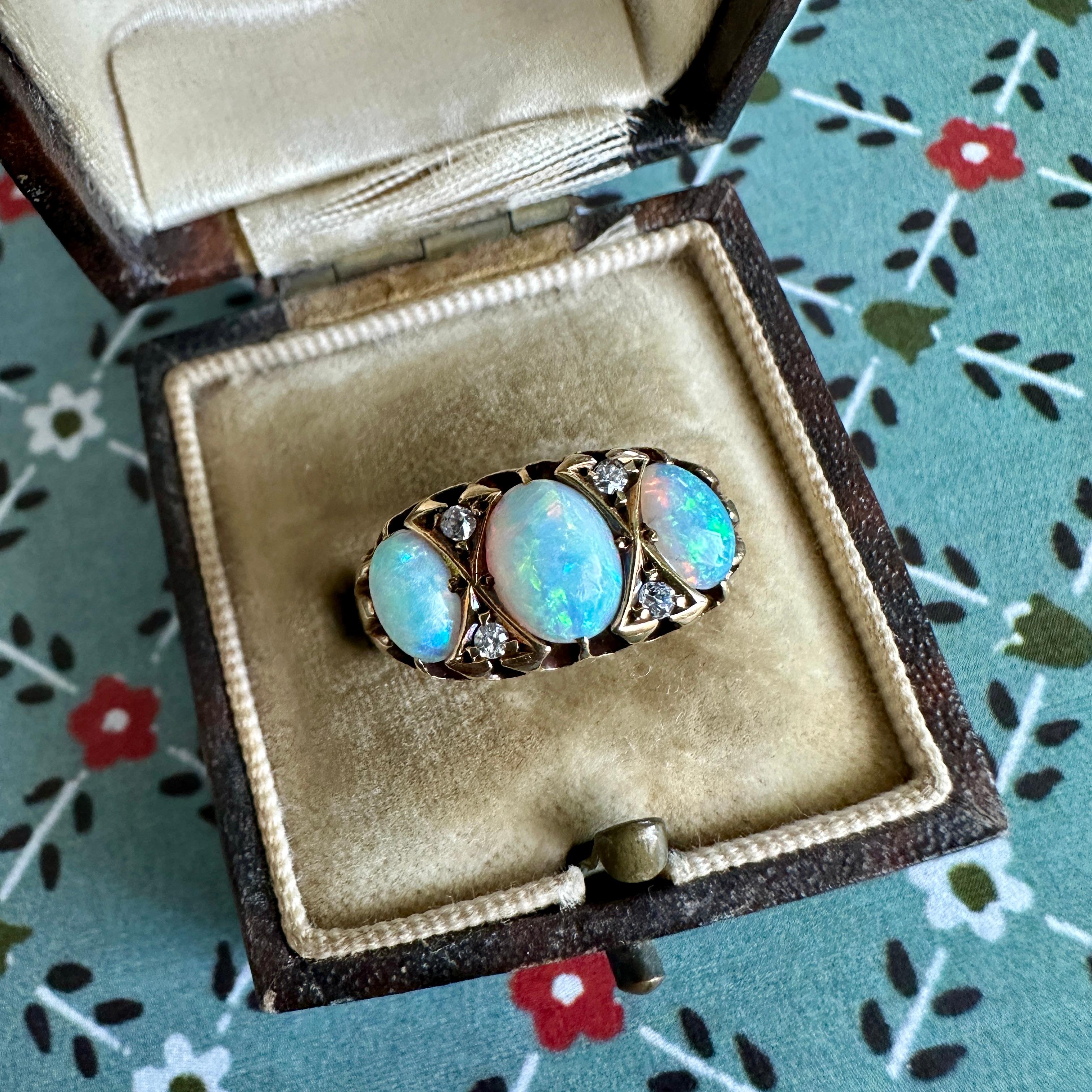 Victorian Opal & Diamond 18K Prong Set Ring For Sale 1