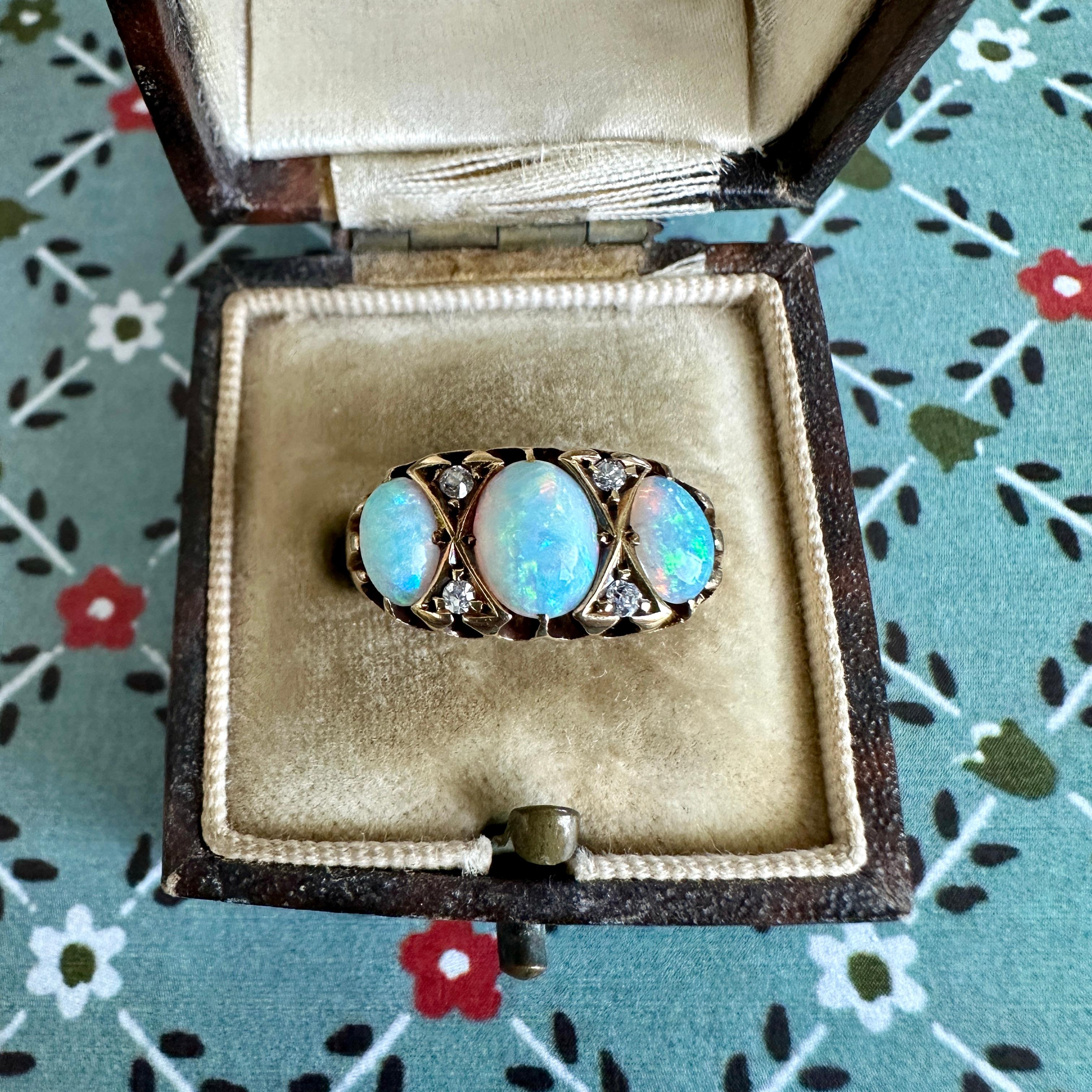 Victorian Opal & Diamond 18K Prong Set Ring For Sale 2
