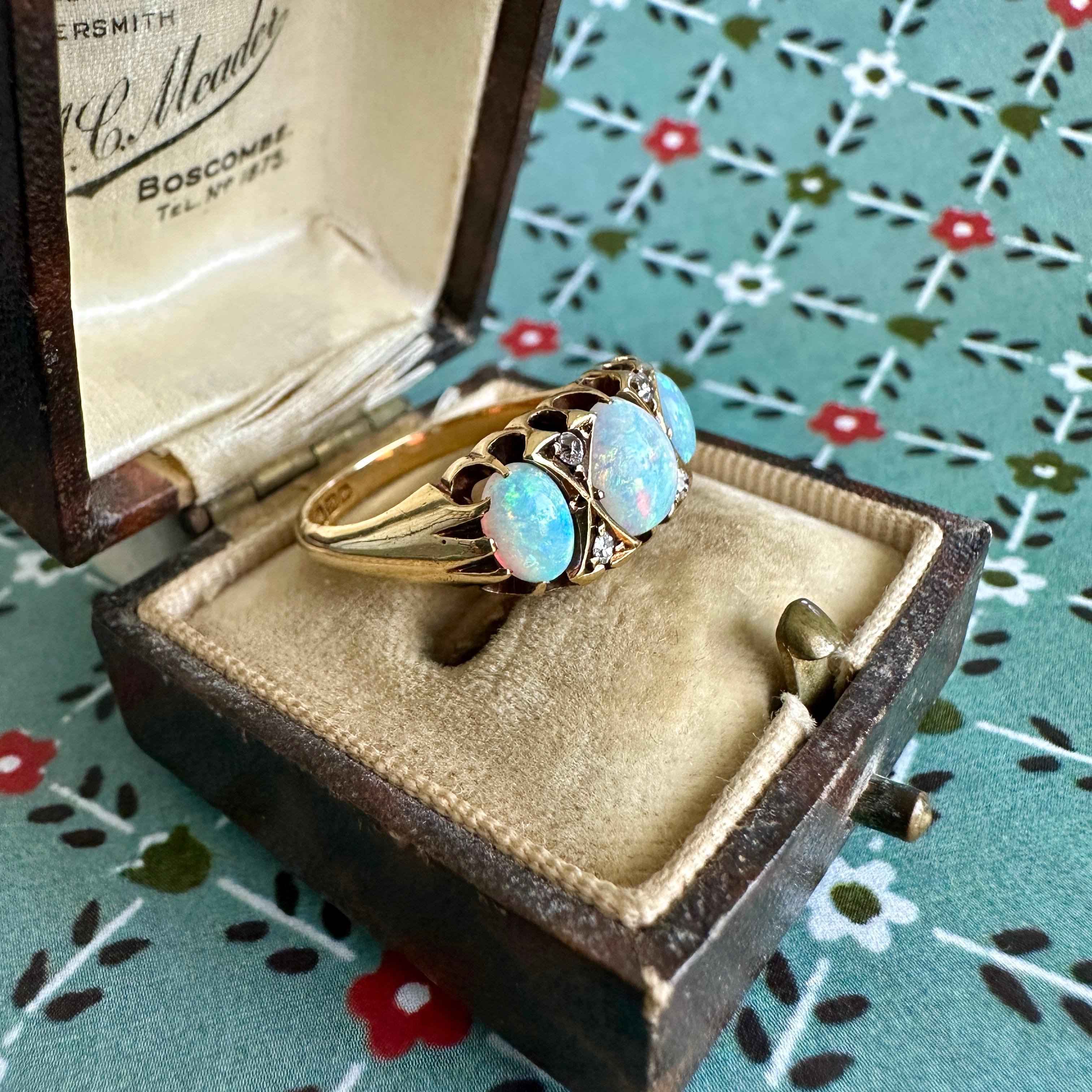 Victorian Opal & Diamond 18K Prong Set Ring For Sale 4
