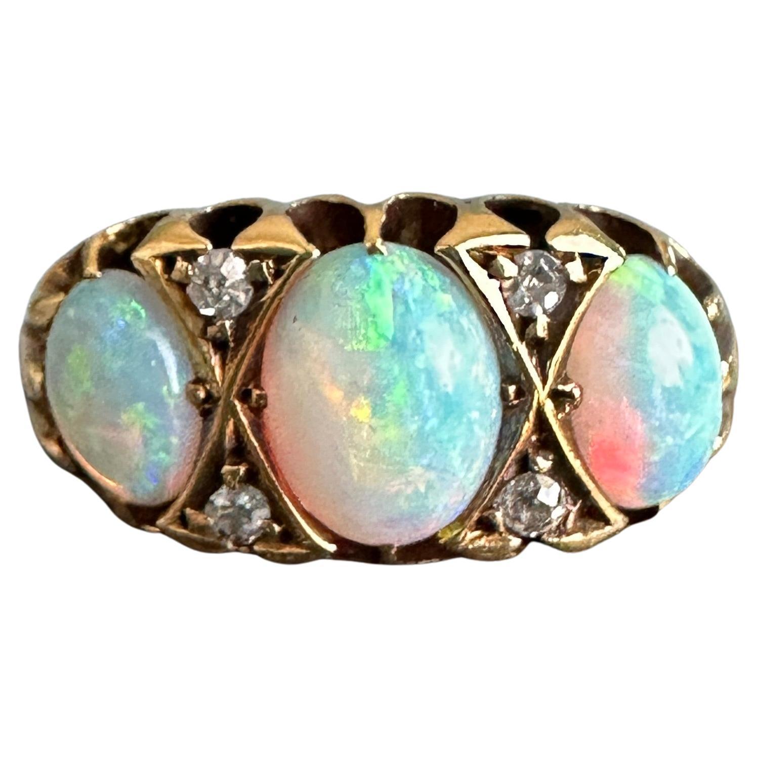 Victorian Opal & Diamond 18K Prong Set Ring For Sale