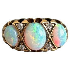 Victorian Opal & Diamond 18K Prong Set Ring