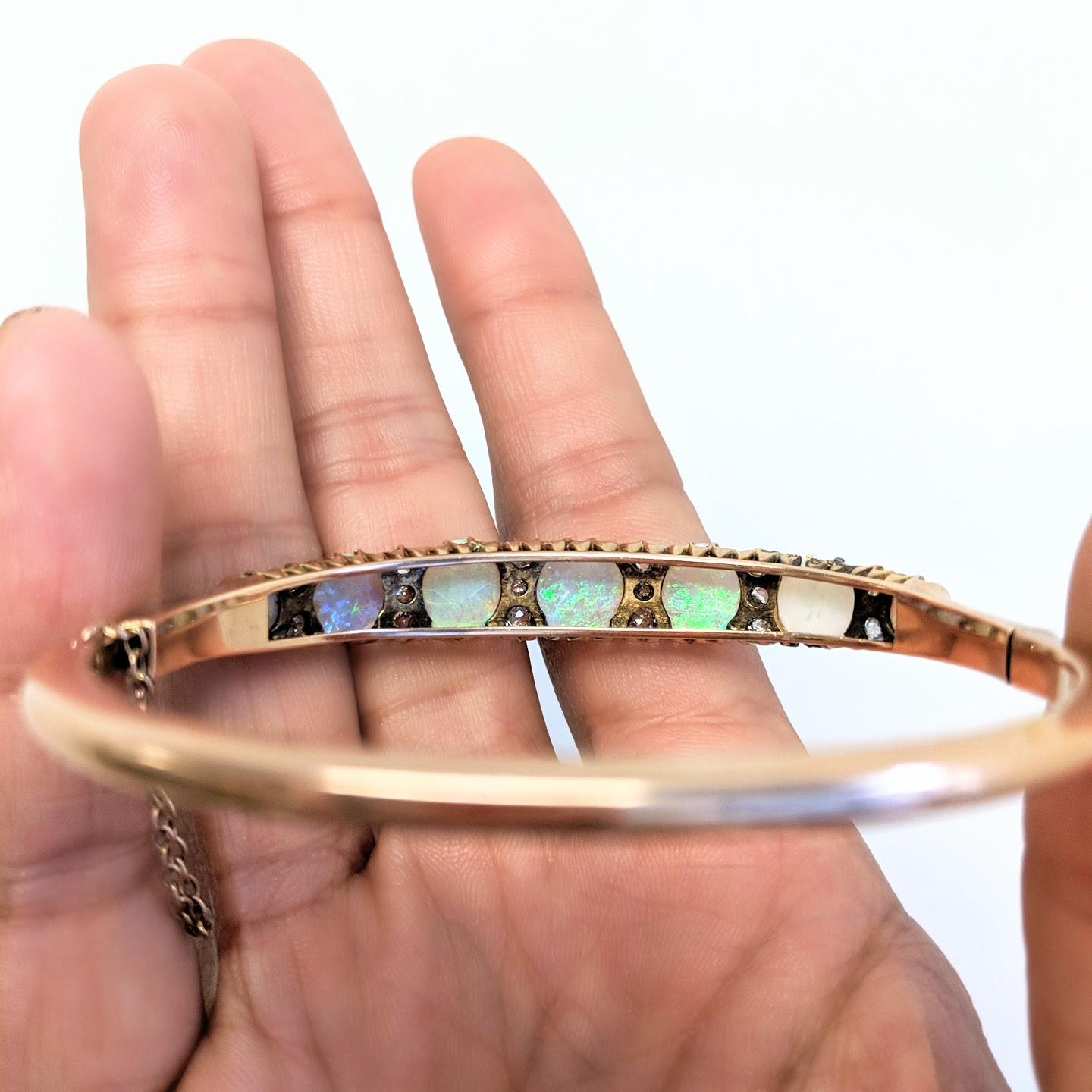 Women's or Men's Victorian Opal Diamond and Gold Bangle Bracelet