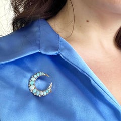 Victorian Opal, Diamond and Gold Crescent Brooch, circa 1880