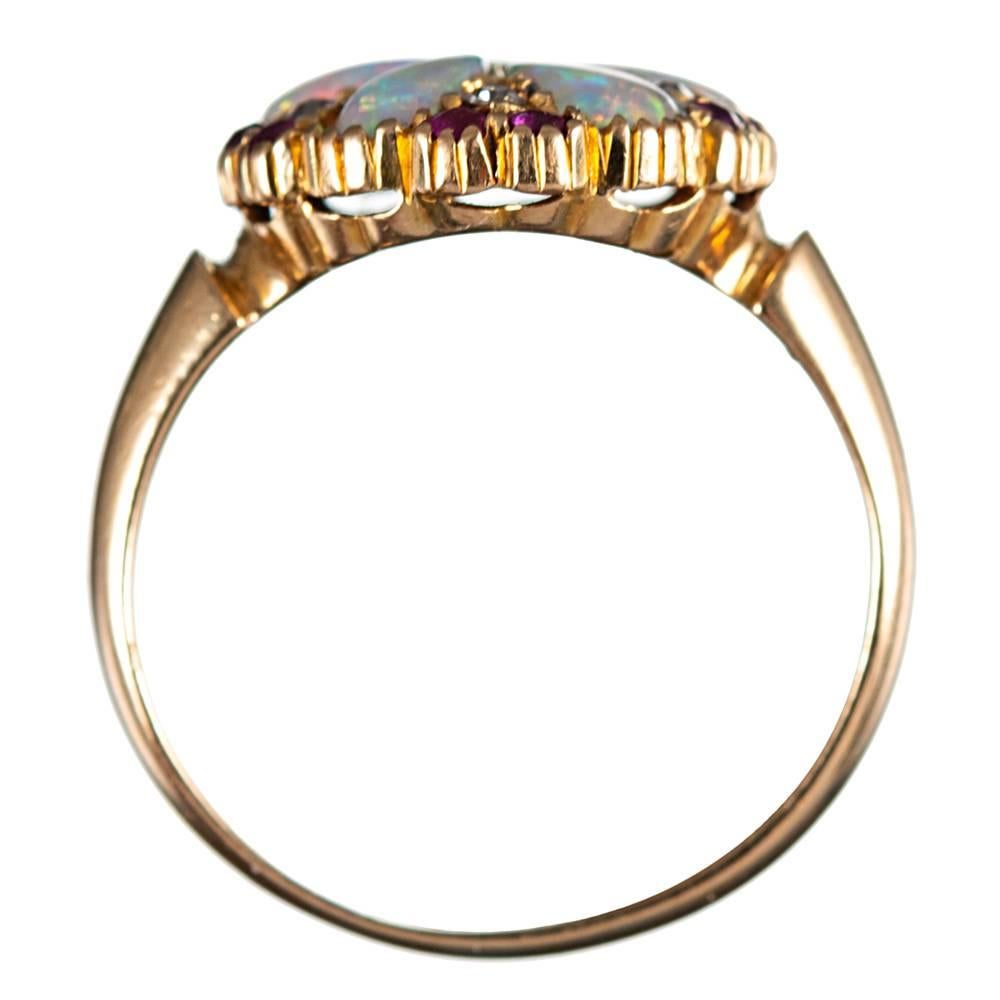Women's Victorian Opal, Diamond and Ruby Round Plaque Ring