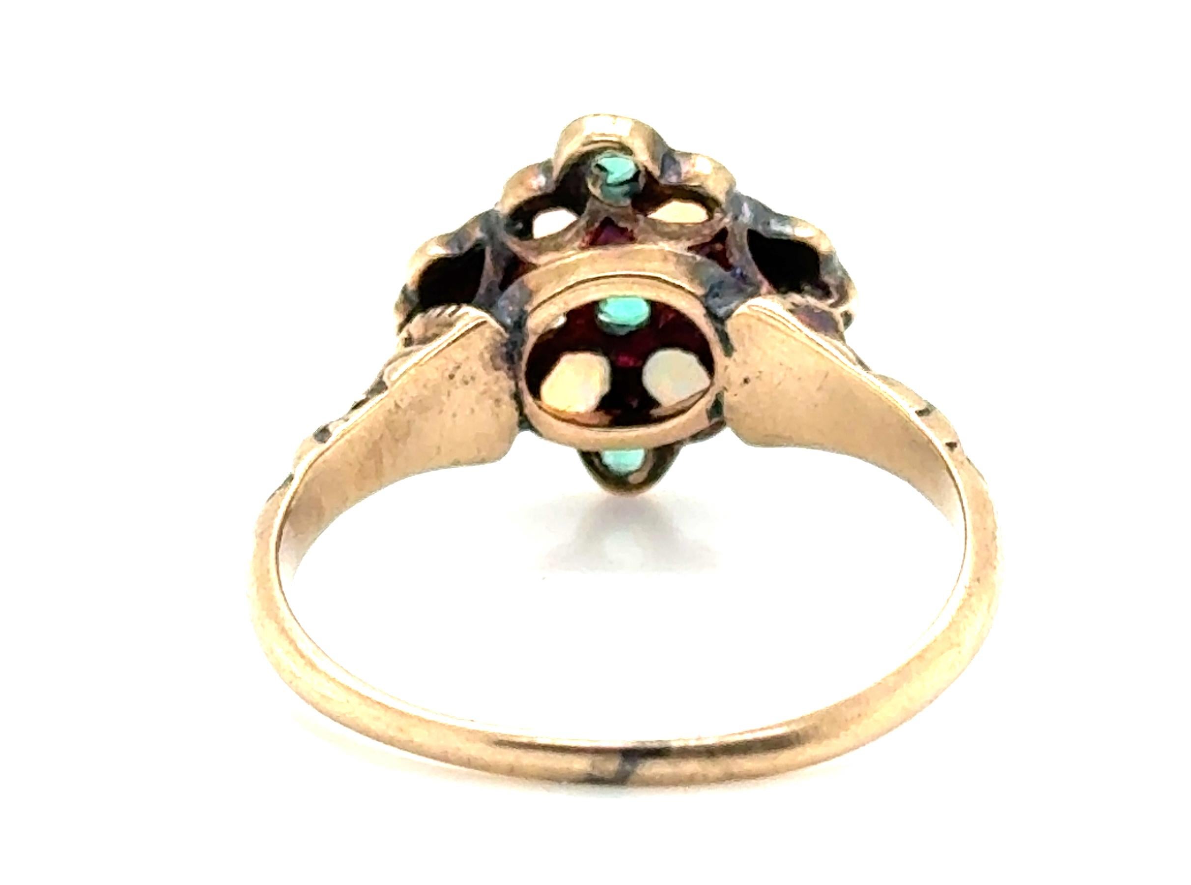 Viktorianischer Opal-Diamant-Smaragd-Cocktailring .30ct Antiker Original 1840-1870 im Zustand „Hervorragend“ in Dearborn, MI