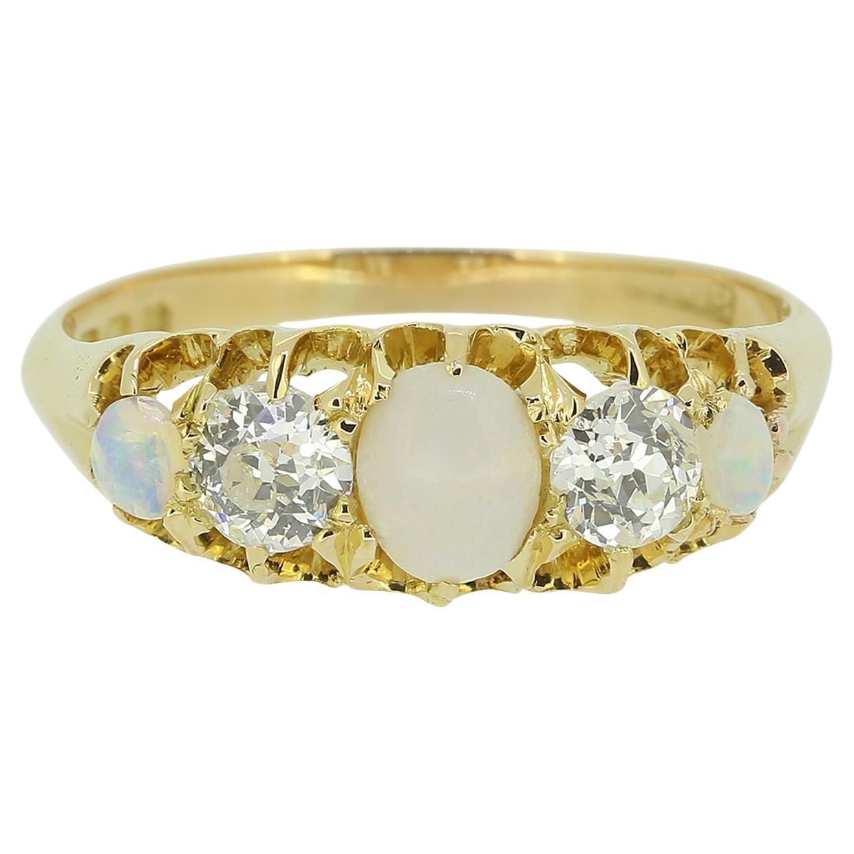 Victorian Opal Diamond Five Stone Ring