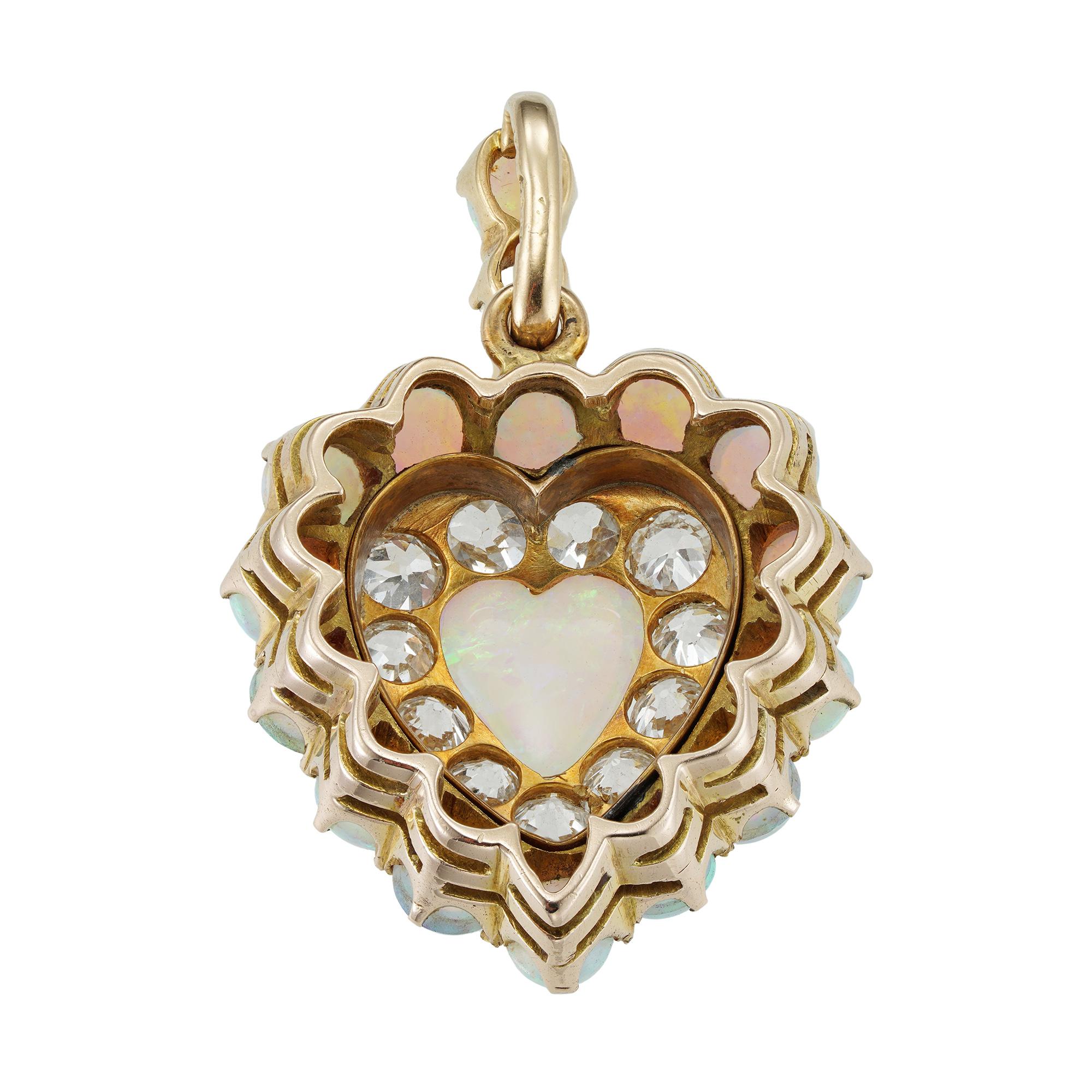 Colgante Corazón Victoriano Ópalo Diamante Oro Imperio ruso en venta
