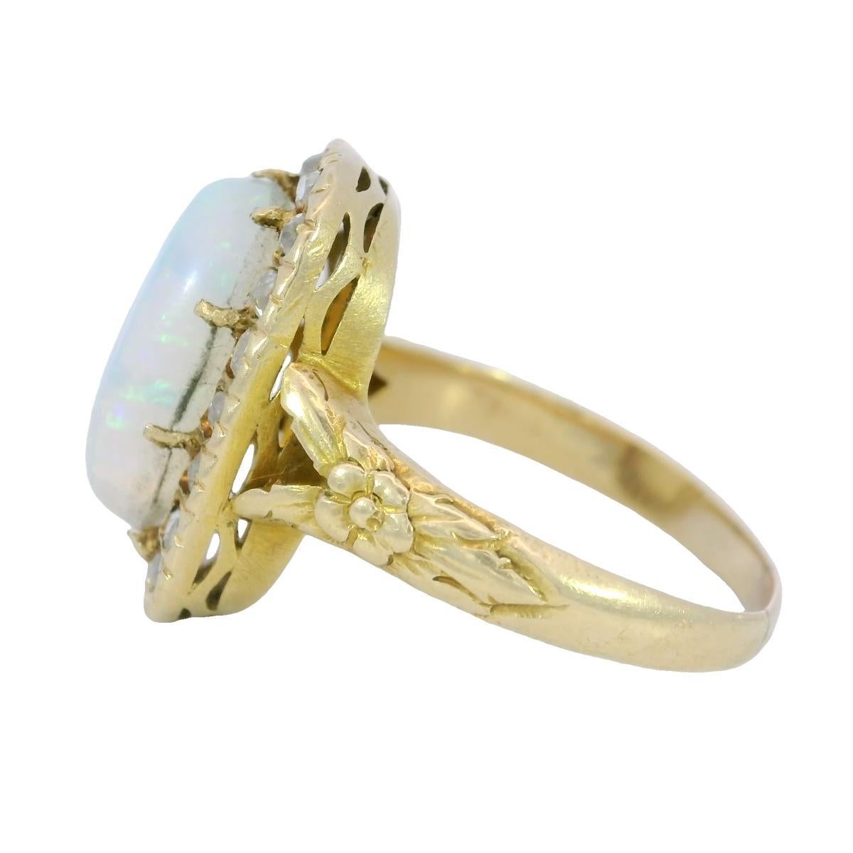 Victorian Opal Diamond Halo Cluster Ring 18K Yellow Gold ~3.82ctw In Good Condition For Sale In Fairfield, CT