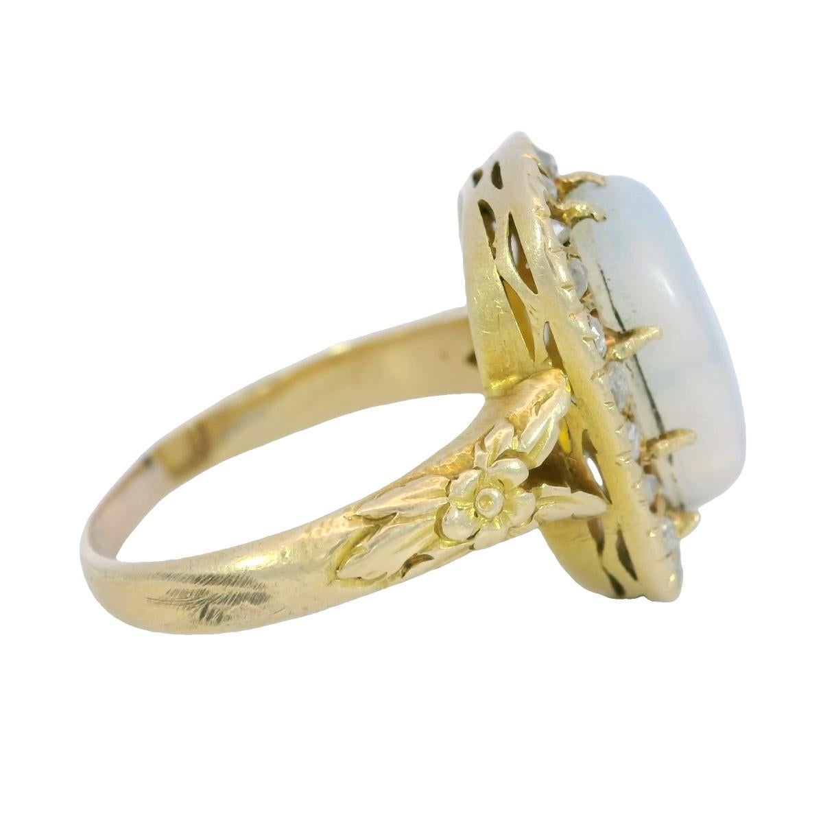 Victorian Opal Diamond Halo Cluster Ring 18K Yellow Gold ~3.82ctw For Sale 1