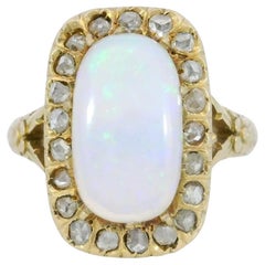 Viktorianischer Opal Diamant Halo Cluster Ring 18K Gelbgold ~3.82ctw