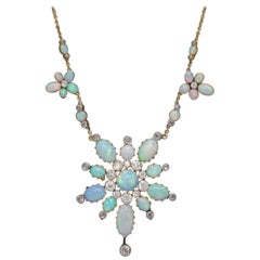 Antique Victorian Opal Diamond Necklace 20 Carat Opal 5 Carat Diamond 18 Carat Gold