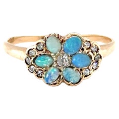 Bague Victorienne Opale Diamant Taille Ancienne .15ct Antique Original 1840-1870