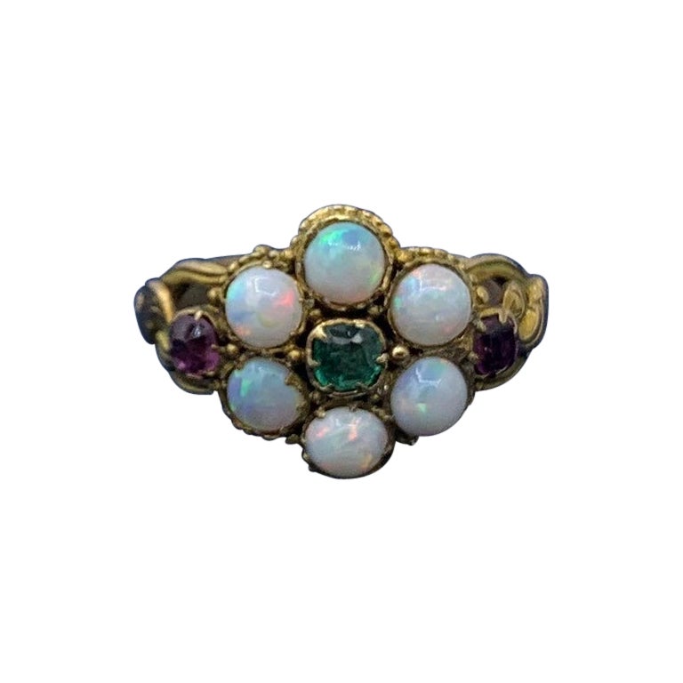 Anello vittoriano di rubino smeraldo opale Anello di fidanzamento nuziale antico in oro 14 carati
