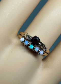 Victorian Opal Garnet Ring 14K Gold Antique Wedding Engagement Stacking Ring