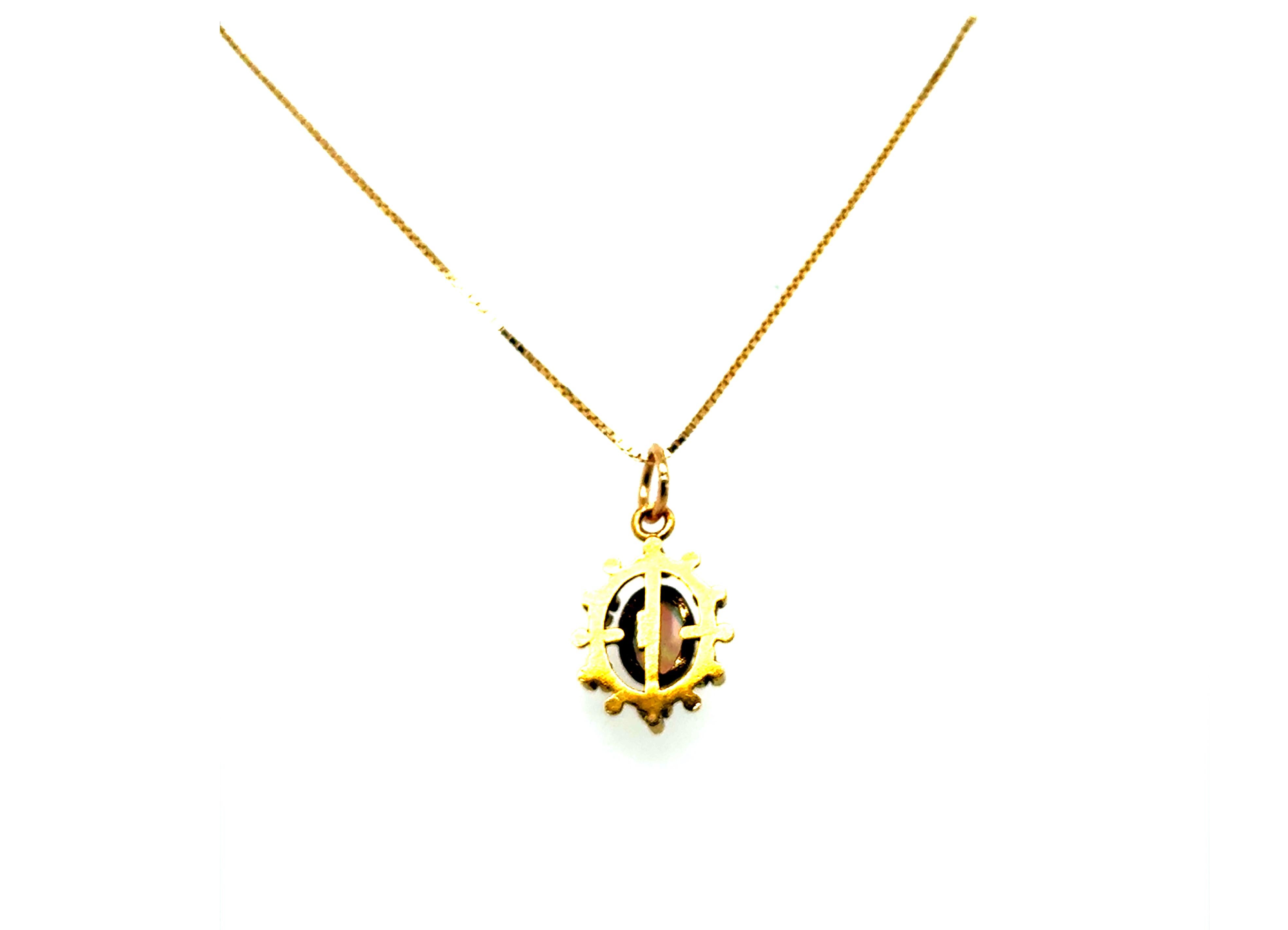 Oval Cut Victorian Opal Necklace Pendant 14K Yellow Gold Vintage Antique Original 1890's