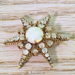 Victorian Opal, Old Cut Diamond and Rose Cut Diamond Star Brooch