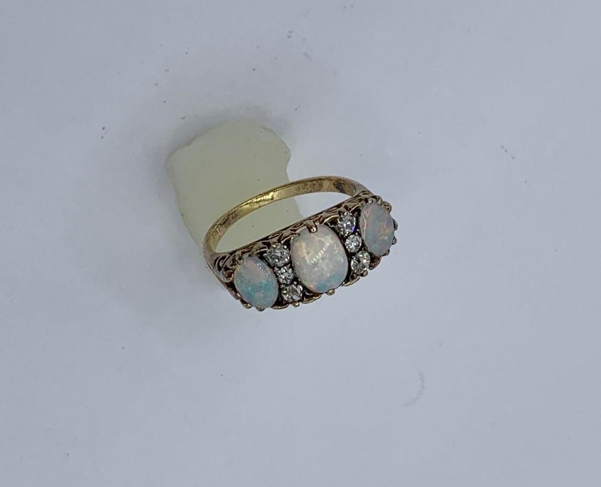 Victorian Opal Old Mine Cut Diamond Ring Gold Antique Wedding Engagement Ring 3