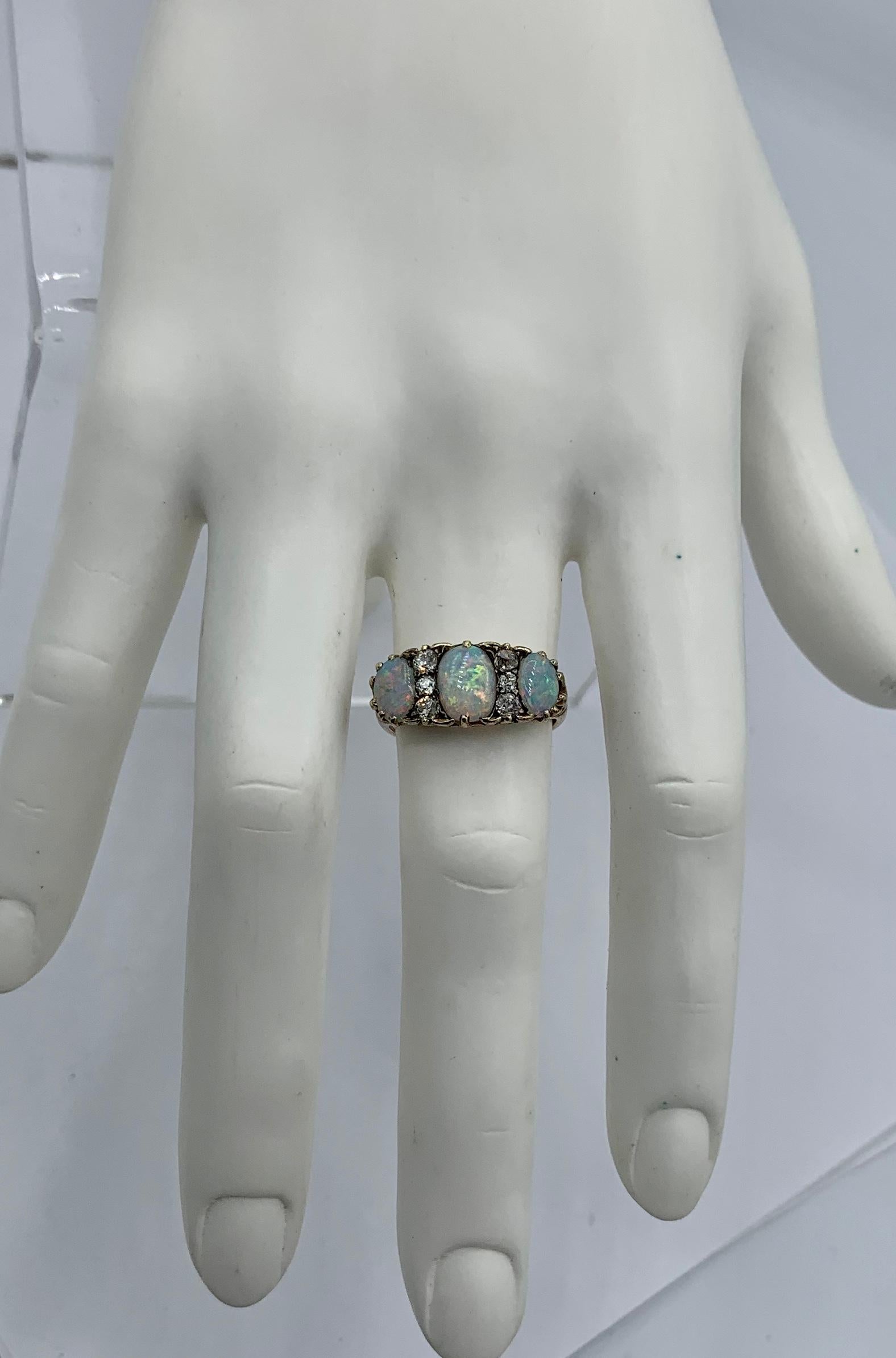 Victorian Opal Old Mine Cut Diamond Ring Gold Antique Wedding Engagement Ring 5