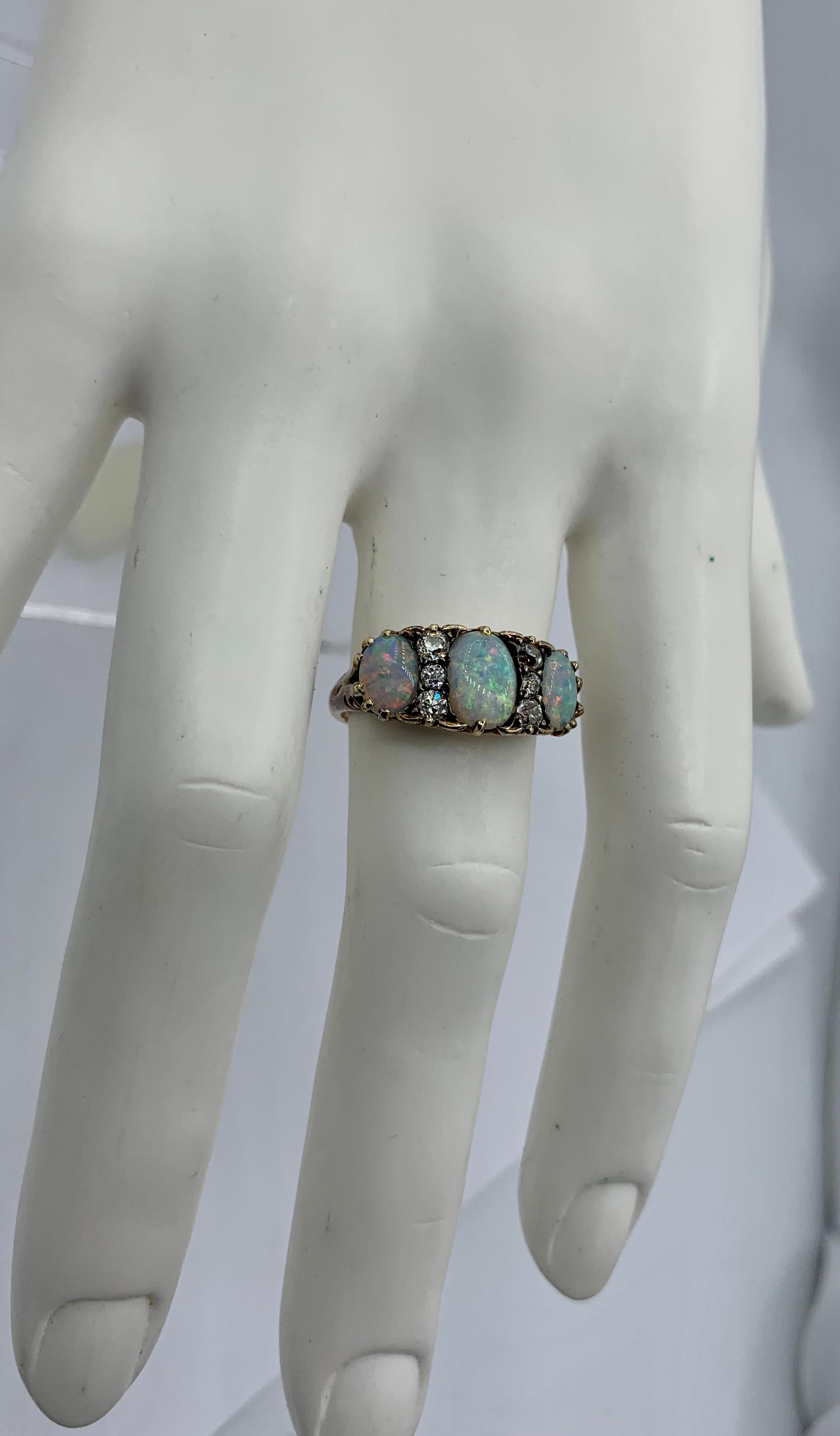 Women's Victorian Opal Old Mine Cut Diamond Ring Gold Antique Wedding Engagement Ring