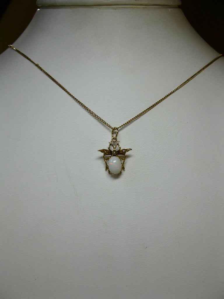 Victorian Opal Pearl Fly Bug Insect Pendant Gold at 1stDibs