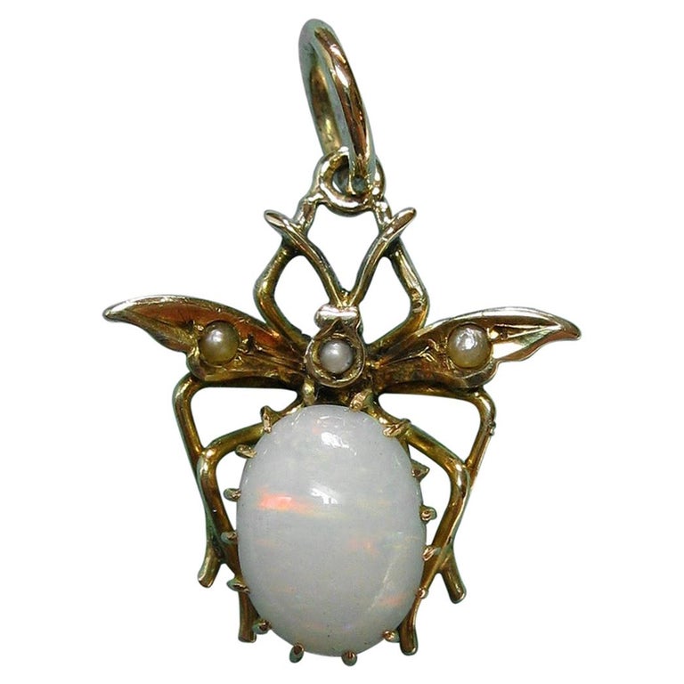Flying Insect Pendent Victorian Opal Pearl Fly Bug Insect Pendant Gold at 1stDibs