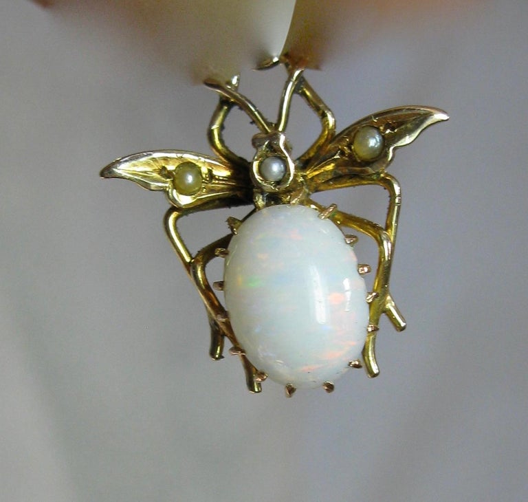 Flying Insect Pendent Victorian Opal Pearl Fly Bug Insect Pendant Gold at 1stDibs