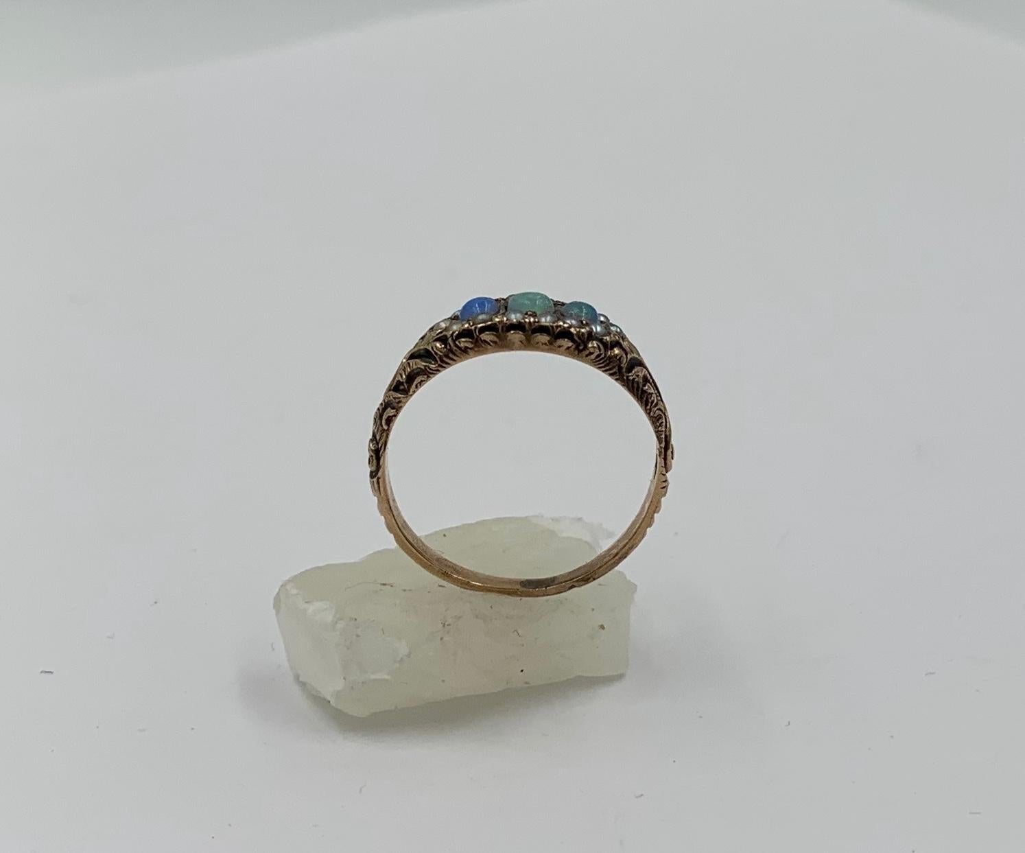 Victorian Opal Pearl Ring Gold Antique Wedding Engagement Stacking Ring 5