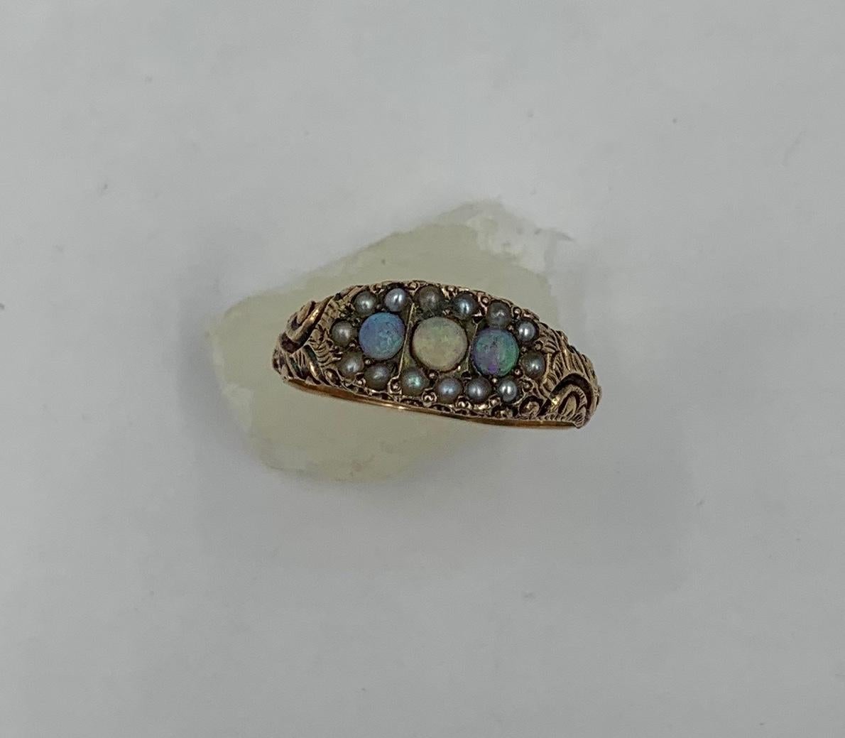 Women's Victorian Opal Pearl Ring Gold Antique Wedding Engagement Stacking Ring