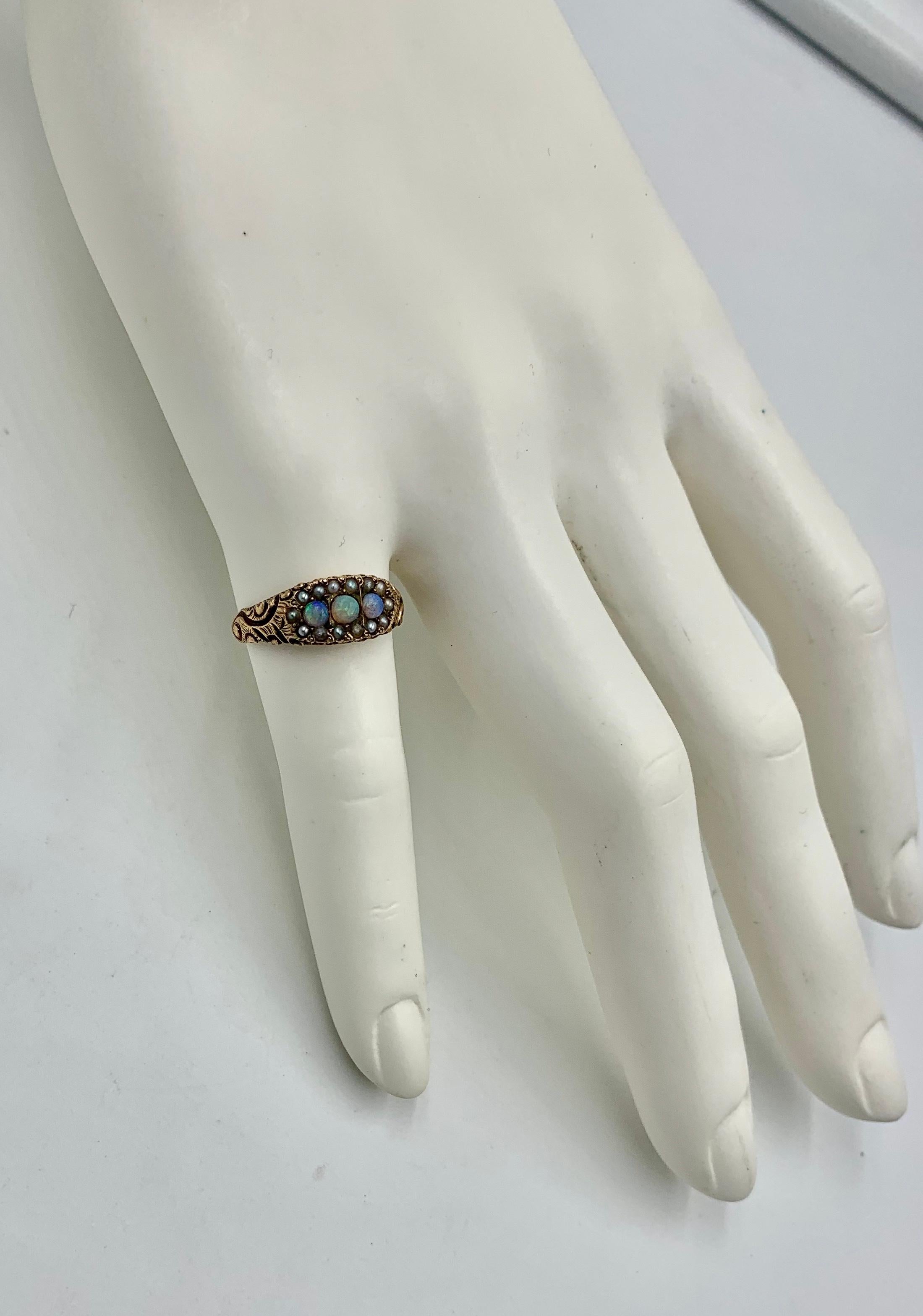 Victorian Opal Pearl Ring Gold Antique Wedding Engagement Stacking Ring 1