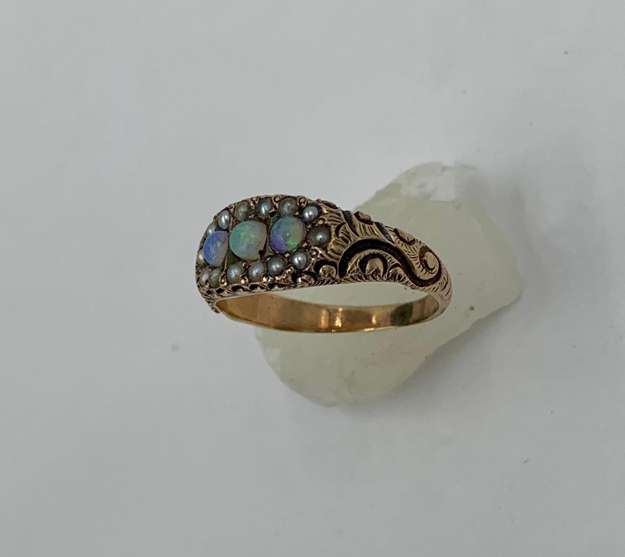 Victorian Opal Pearl Ring Gold Antique Wedding Engagement Stacking Ring 3