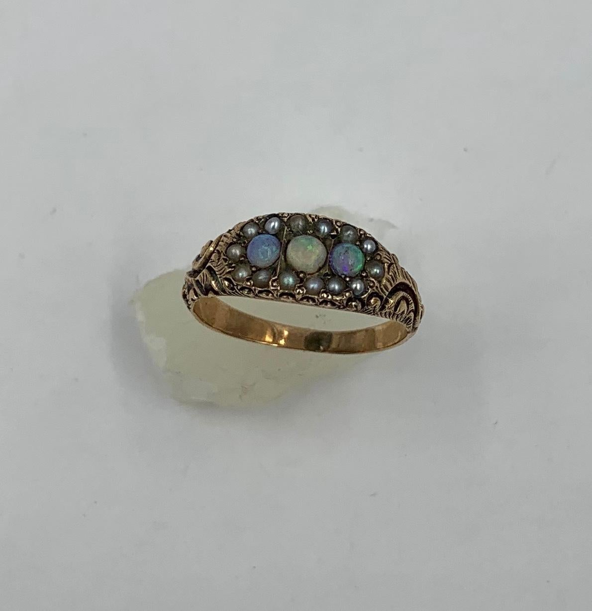 Victorian Opal Pearl Ring Gold Antique Wedding Engagement Stacking Ring 4