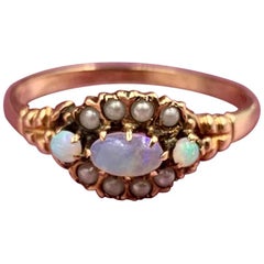 Victorian Opal Pearl Ring Gold Antique Wedding Engagement Stacking Ring