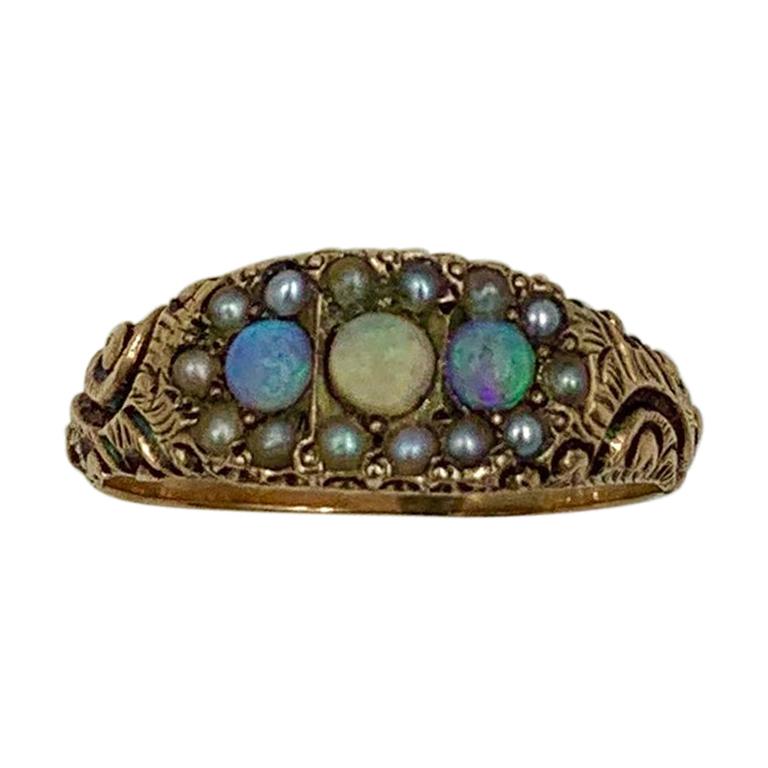 Victorian Opal Pearl Ring Gold Antique Wedding Engagement Stacking Ring