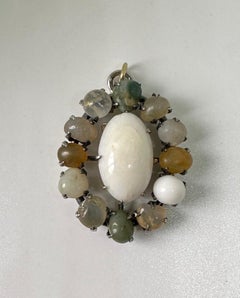 Victorian Opal Pendant Lavalier Necklace Silver Rare Antique