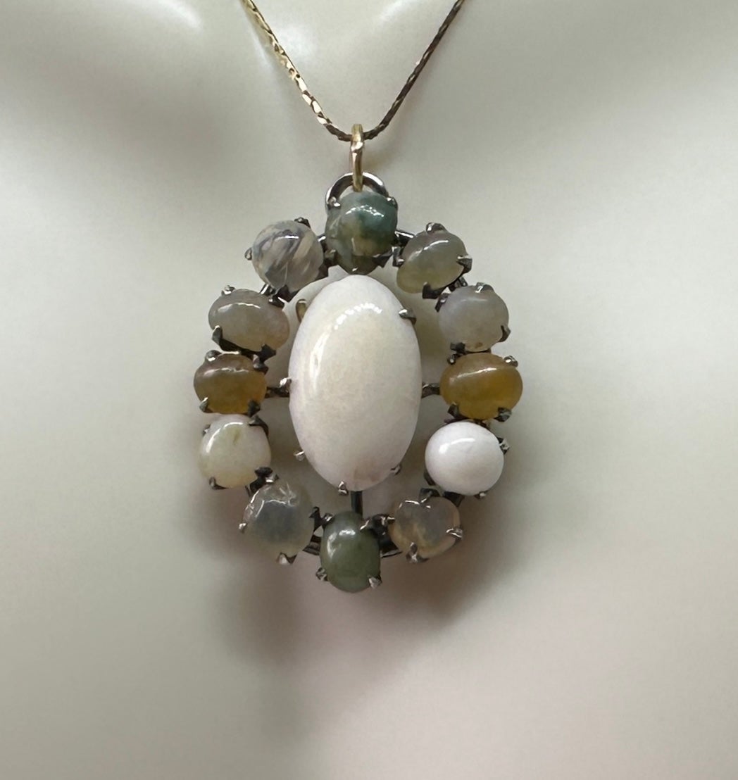 Art Deco Victorian Opal Pendant Lavalier Necklace Silver Rare Antique For Sale