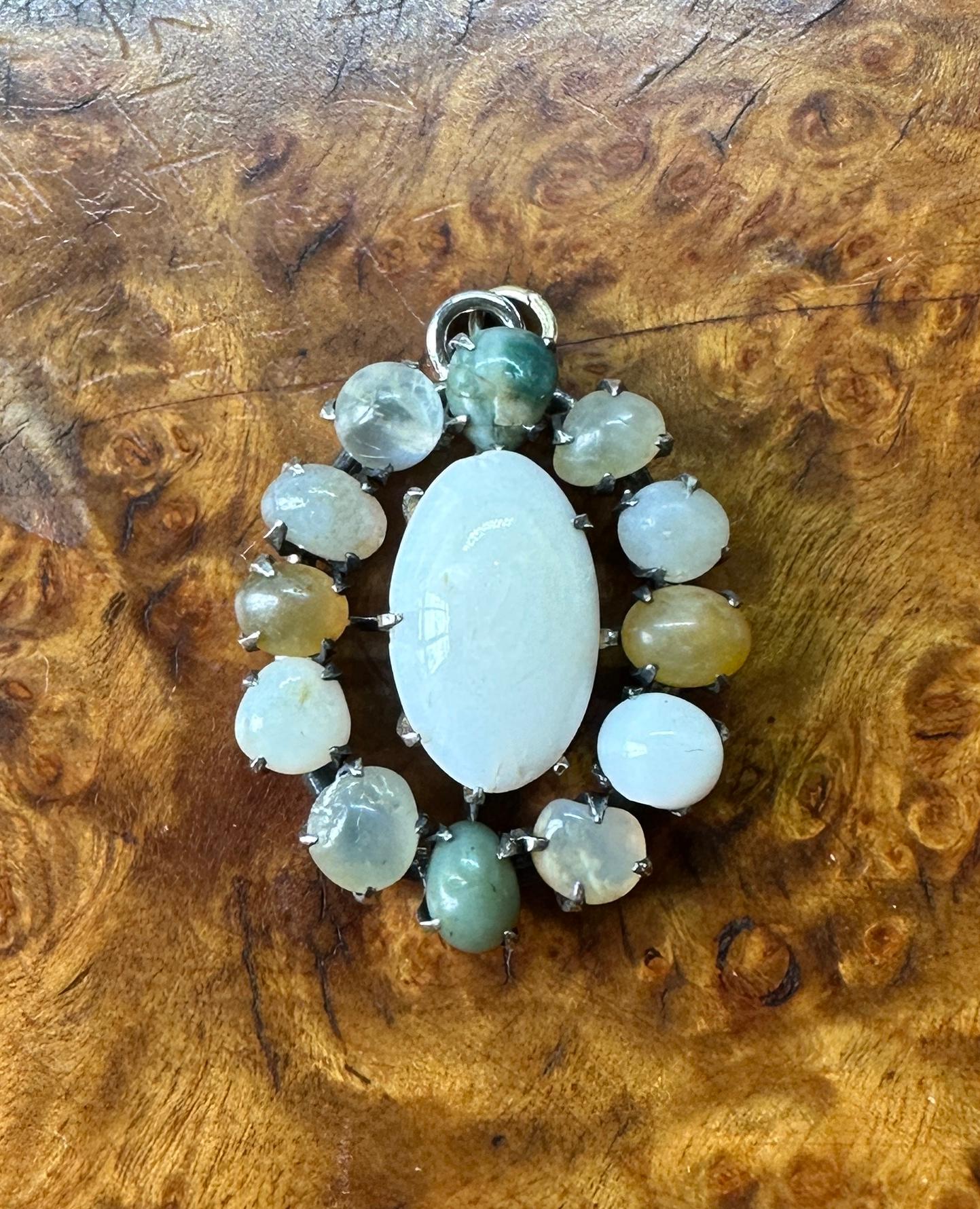 Cabochon Victorian Opal Pendant Lavalier Necklace Silver Rare Antique For Sale