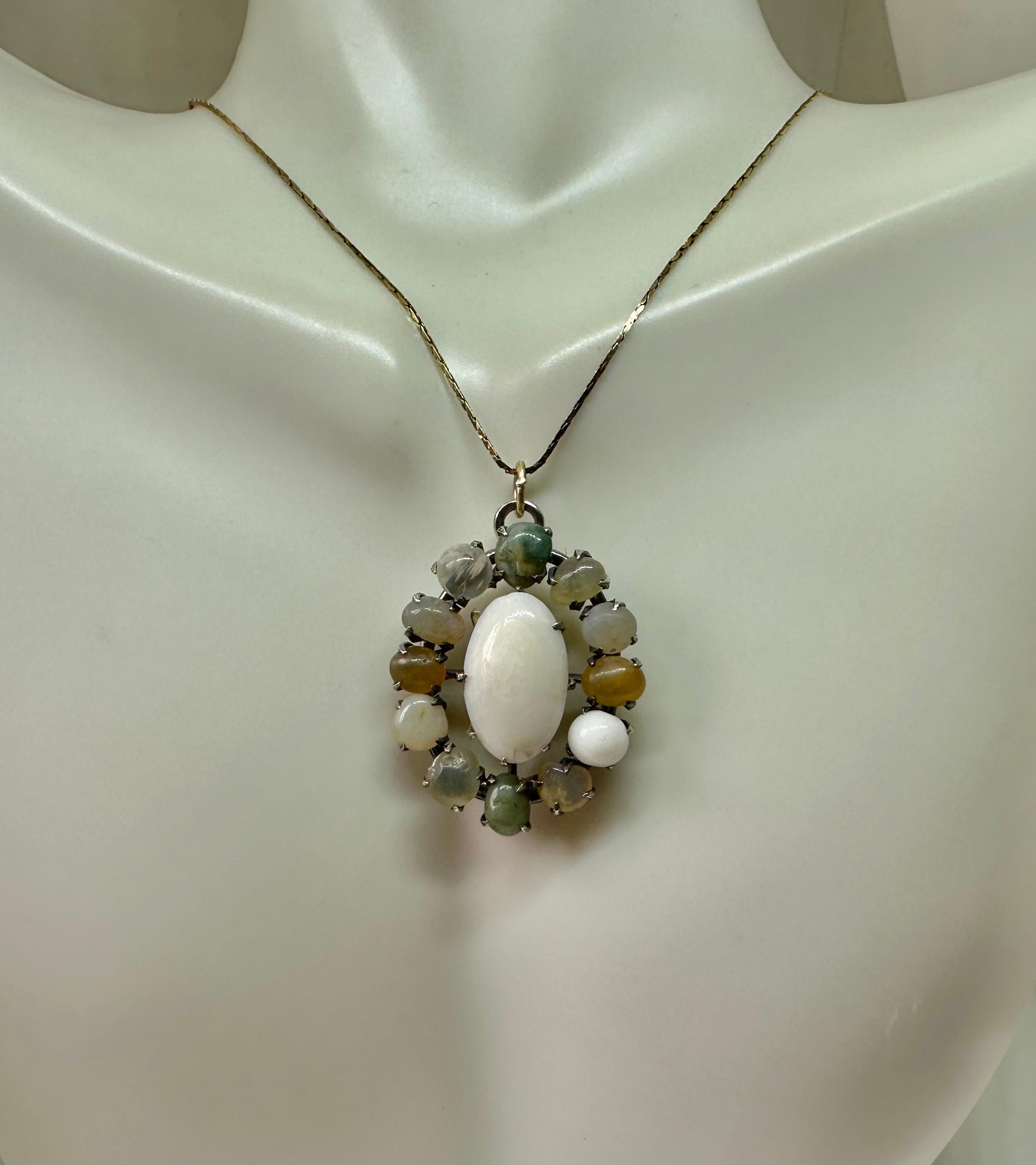 Victorian Opal Pendant Lavalier Necklace Silver Rare Antique In Excellent Condition For Sale In New York, NY