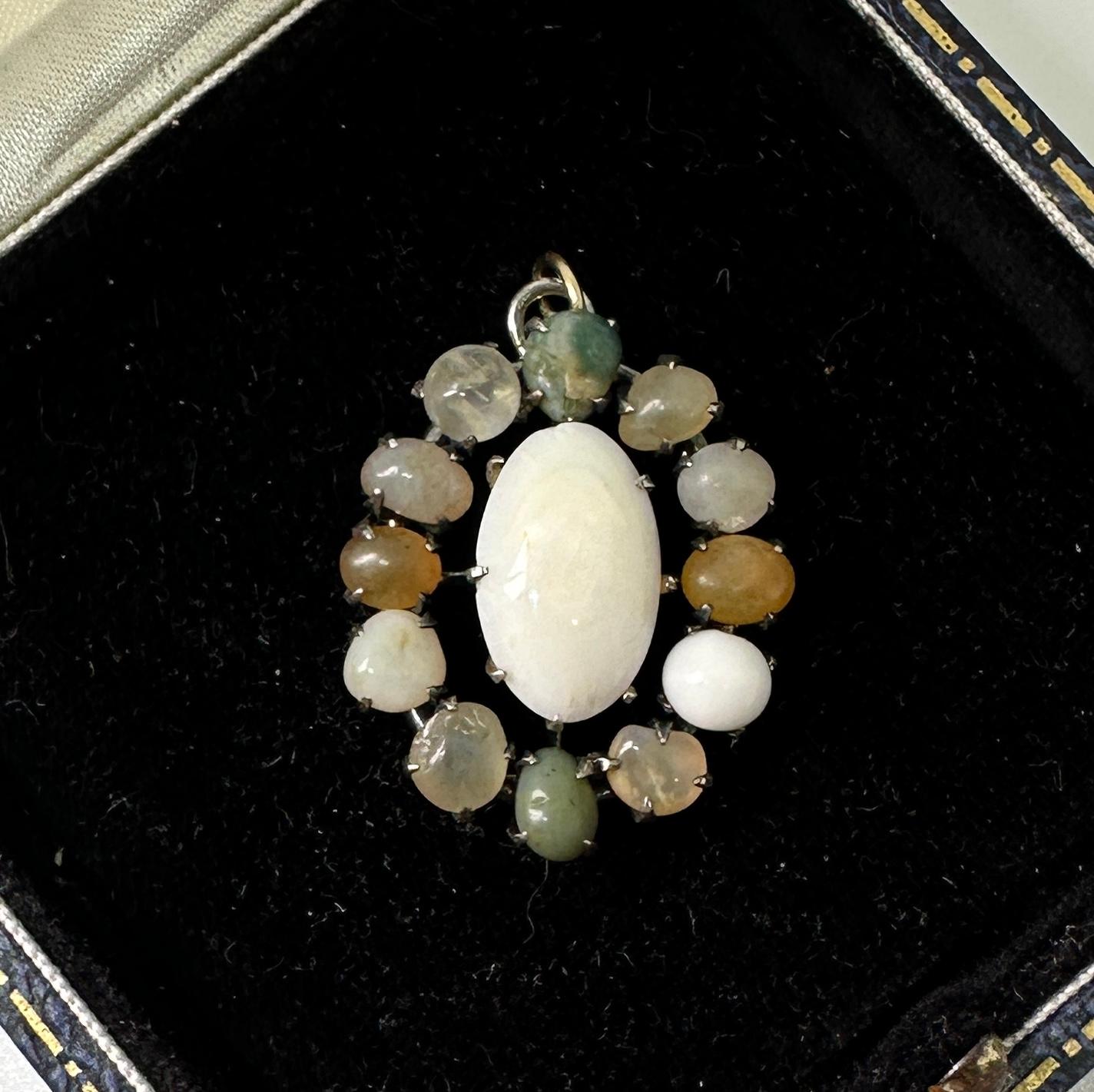 Women's or Men's Victorian Opal Pendant Lavalier Necklace Silver Rare Antique For Sale