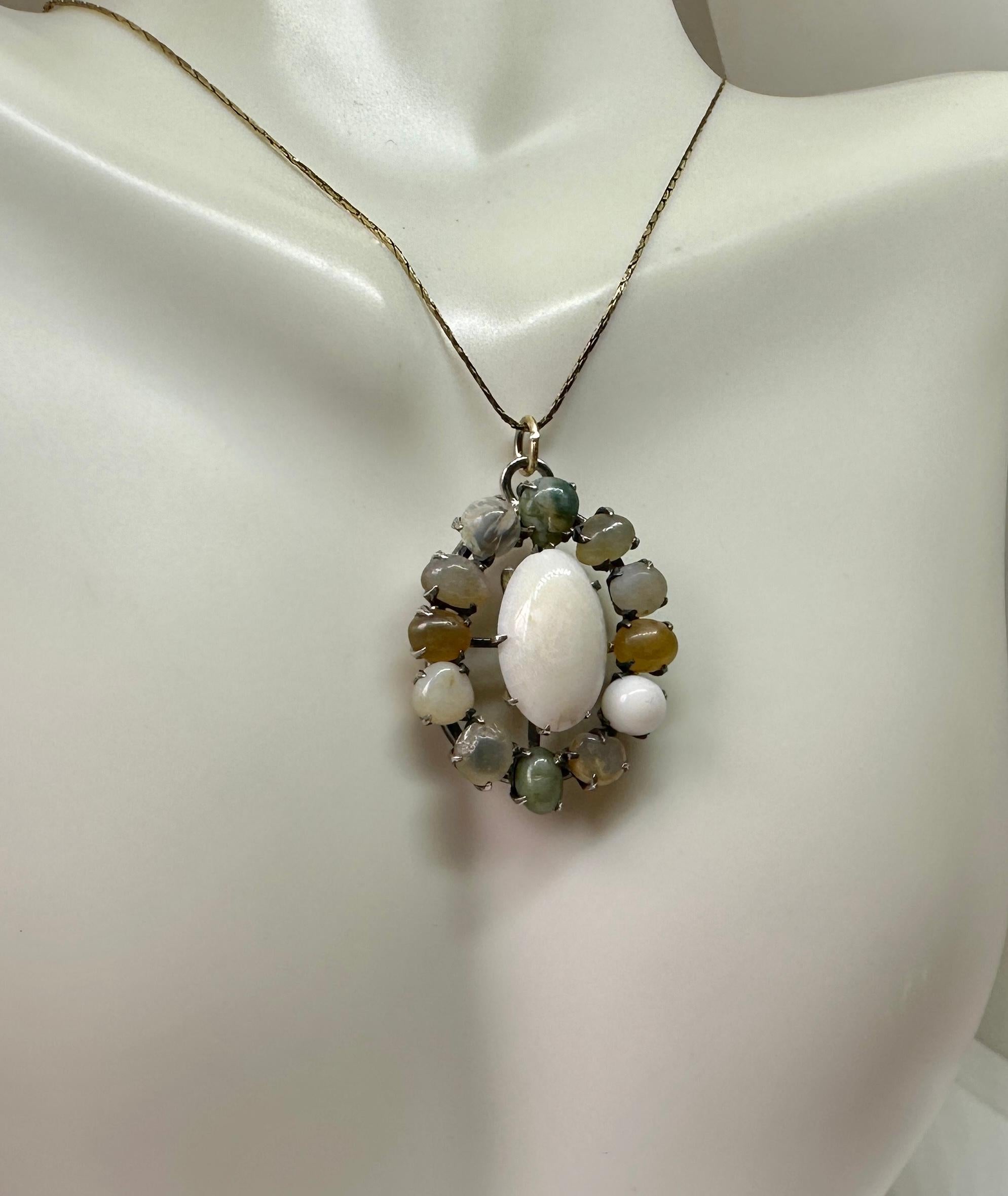 Victorian Opal Pendant Lavalier Necklace Silver Rare Antique For Sale 1