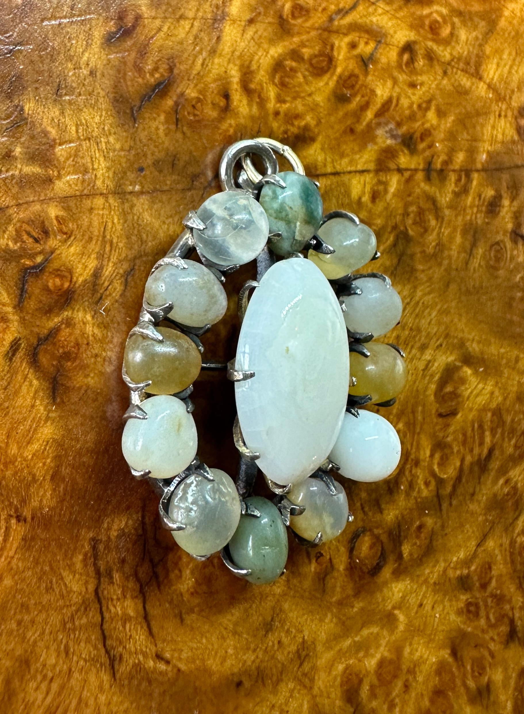 Victorian Opal Pendant Lavalier Necklace Silver Rare Antique For Sale 2