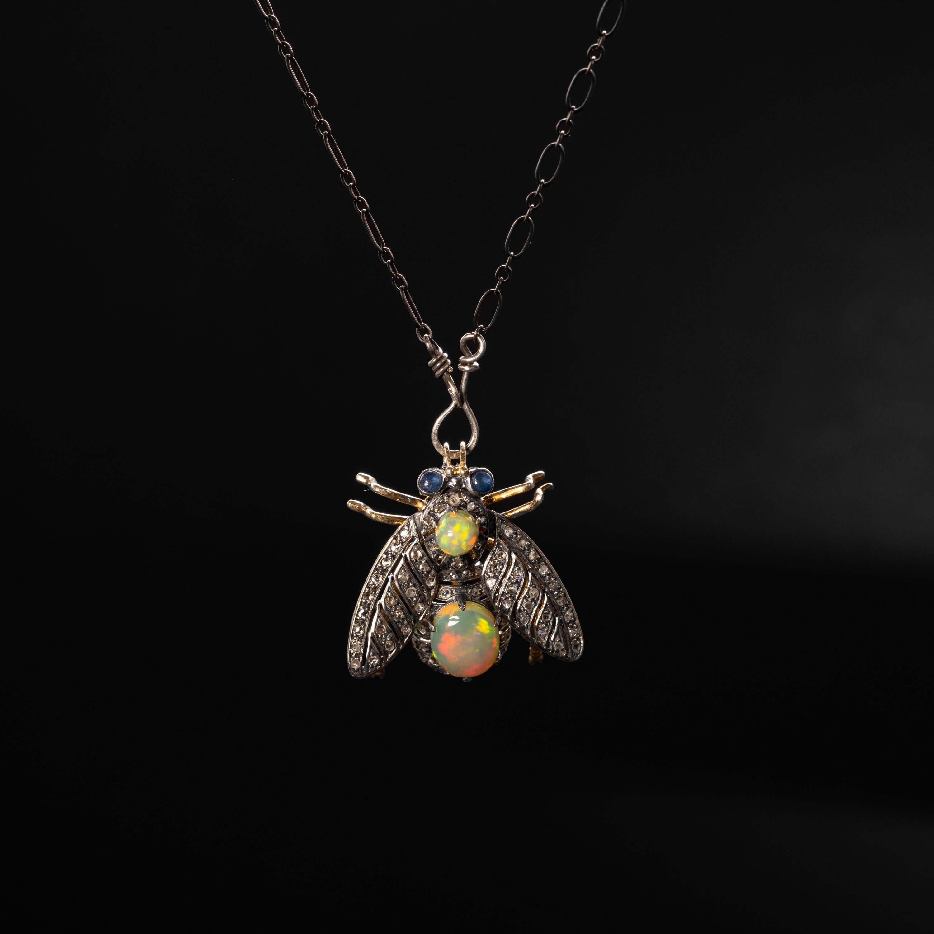 Cabochon Victorian Opal Pendant with Diamonds