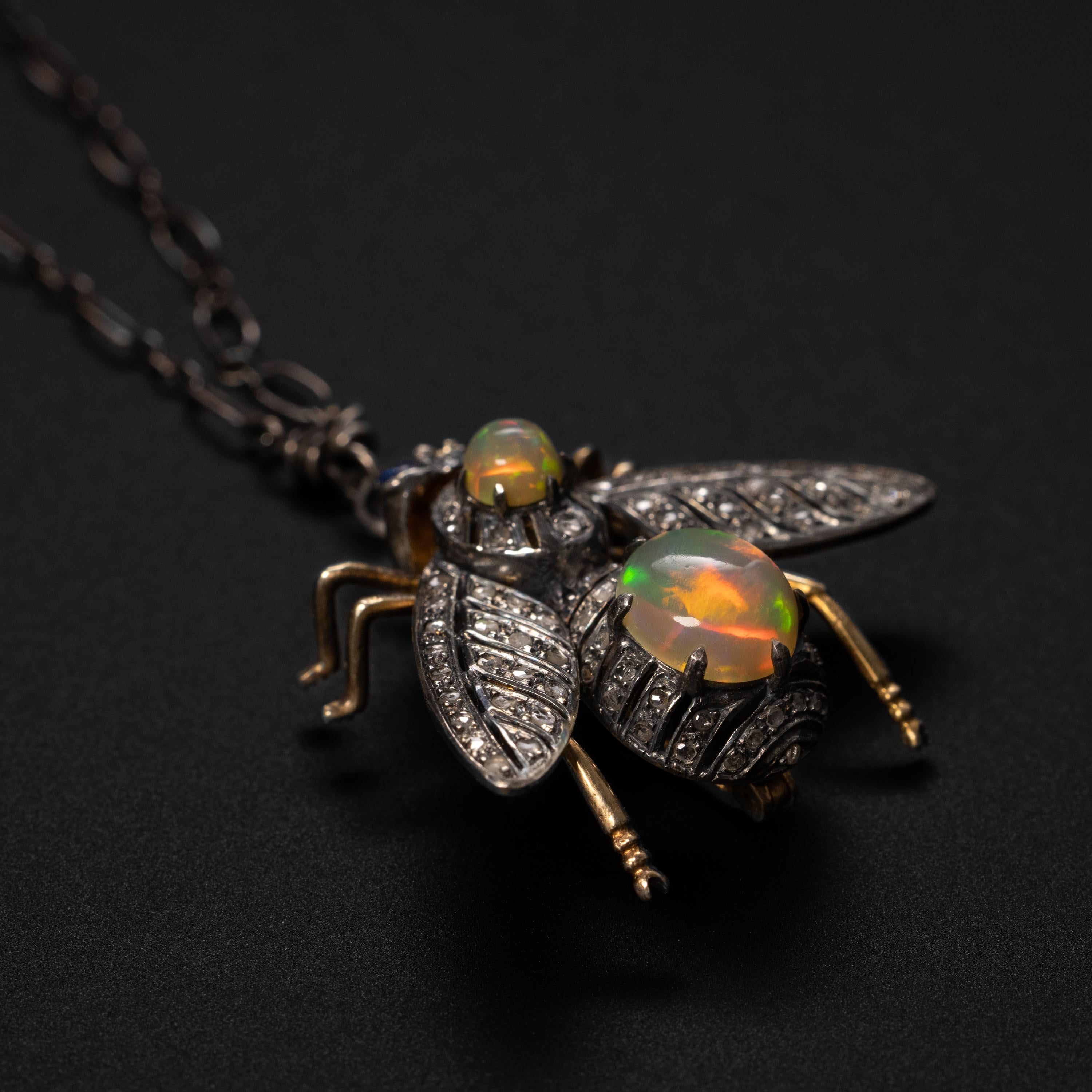 Women's or Men's Victorian Opal Pendant with Diamonds