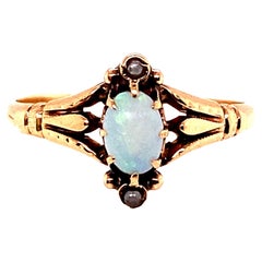 Victorian Opal Ring .47ct Oval Seed Pearls Antique Vintage 14K