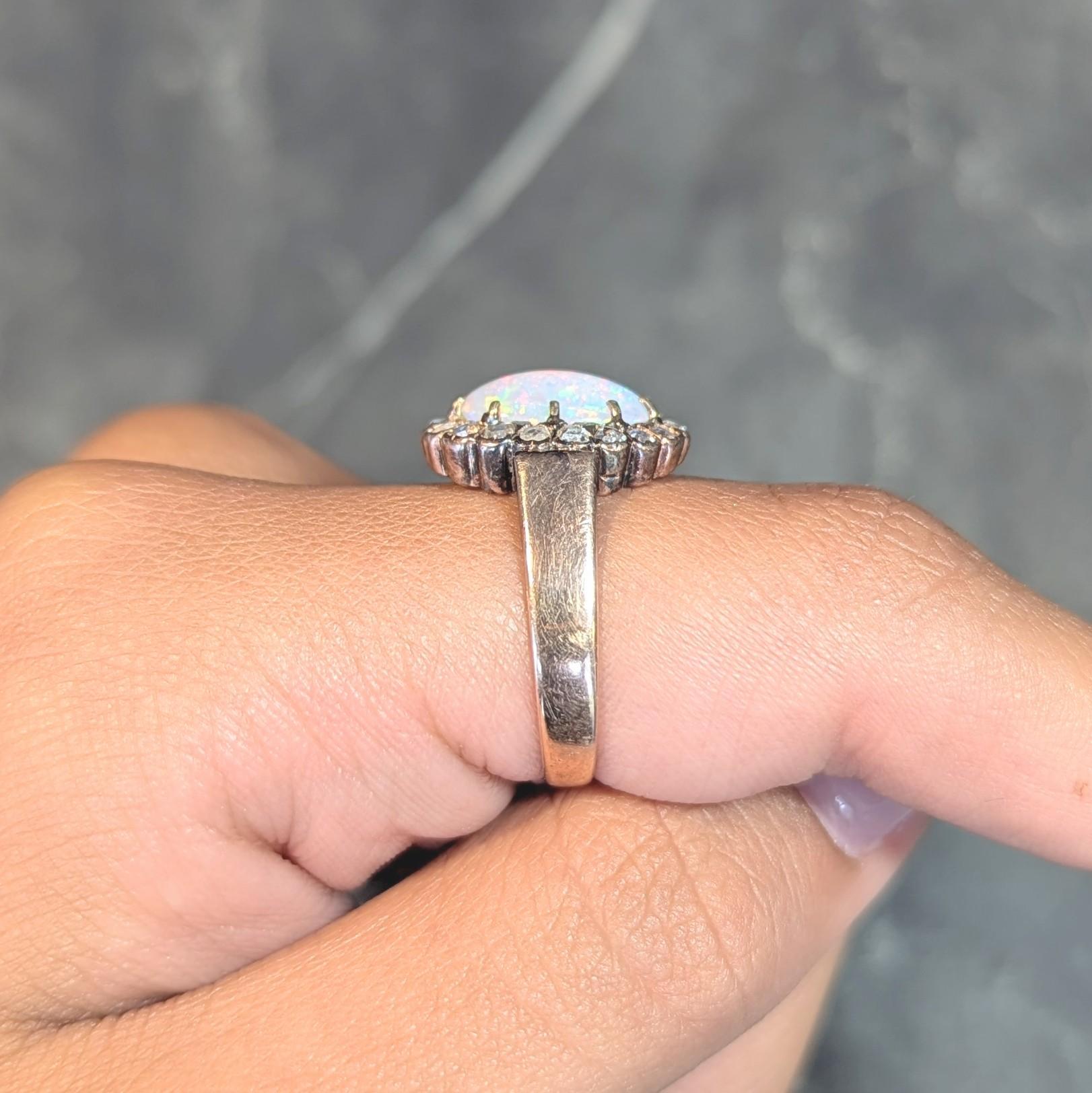 Victorian Opal Rose Cut Diamond 14 Karat Rose Gold Antique Halo Ring 8