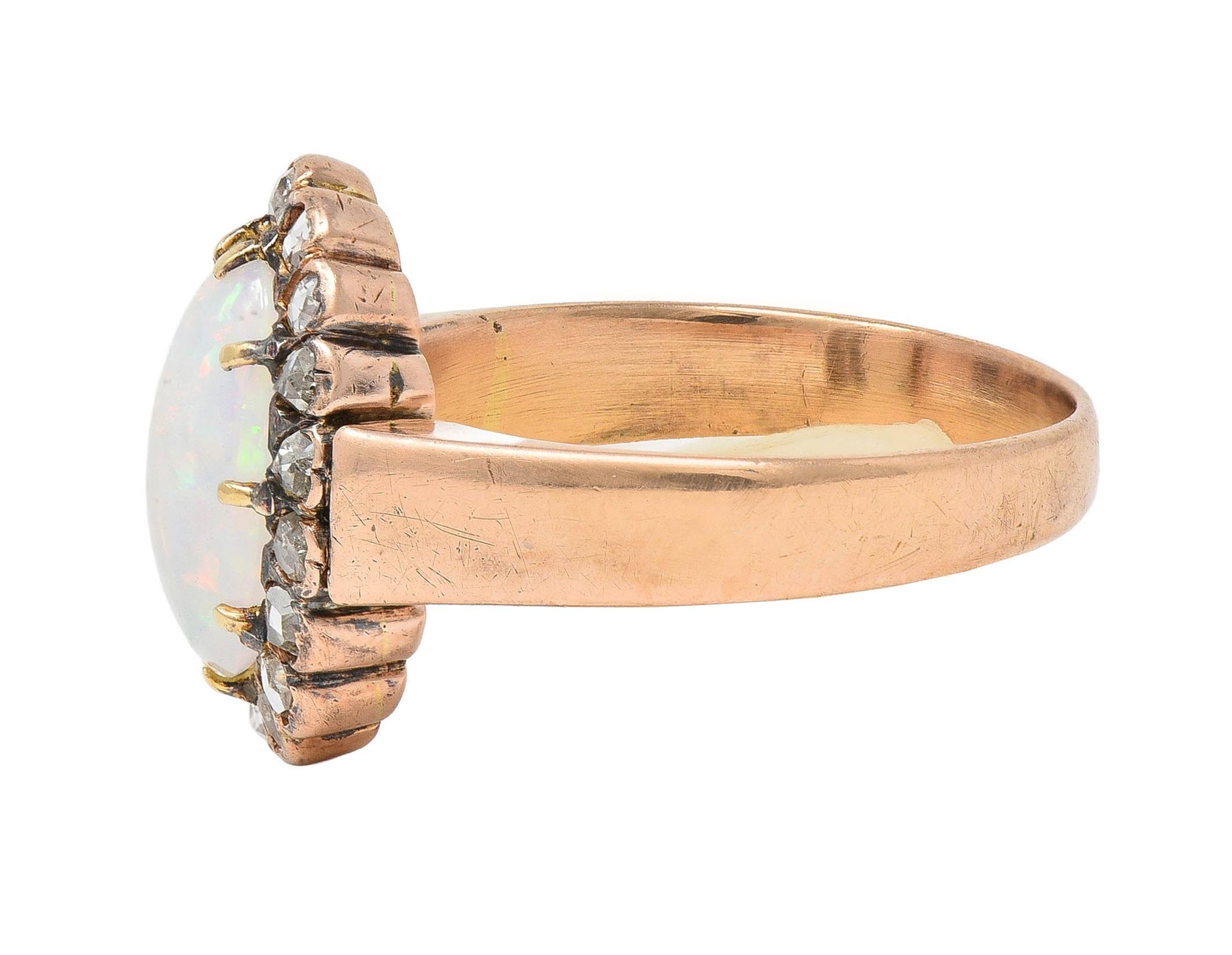 Victorian Opal Rose Cut Diamond 14 Karat Rose Gold Antique Halo Ring 1