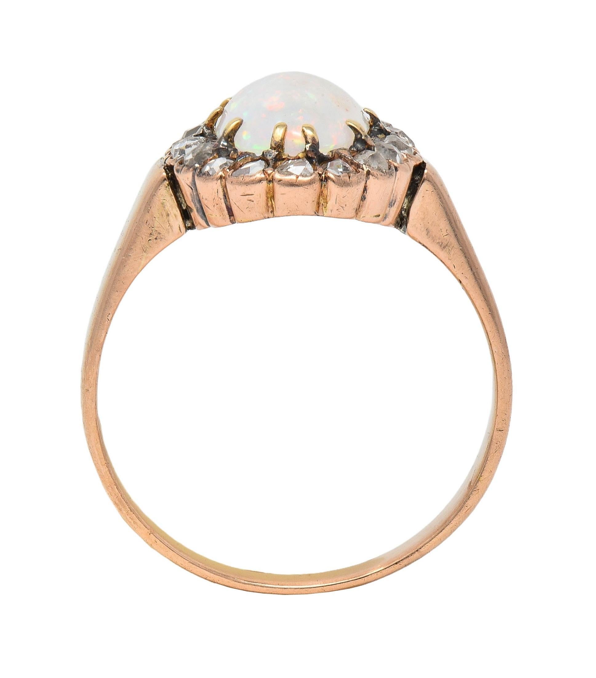 Victorian Opal Rose Cut Diamond 14 Karat Rose Gold Antique Halo Ring 4