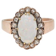 Victorian Opal Rose Cut Diamond 14 Karat Rose Gold Antique Halo Ring