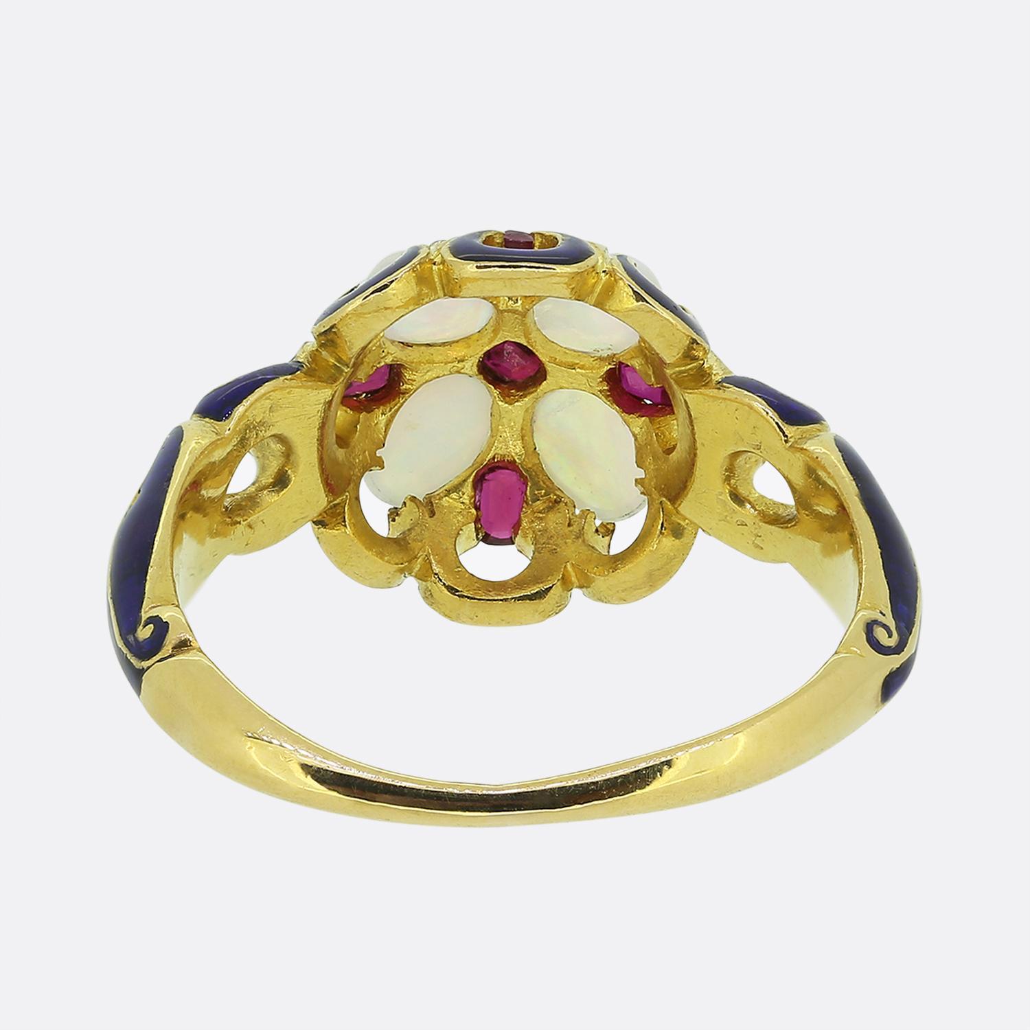Viktorianischer Opal-Rubin- und Emaille-Ring im Zustand „Gut“ im Angebot in London, GB